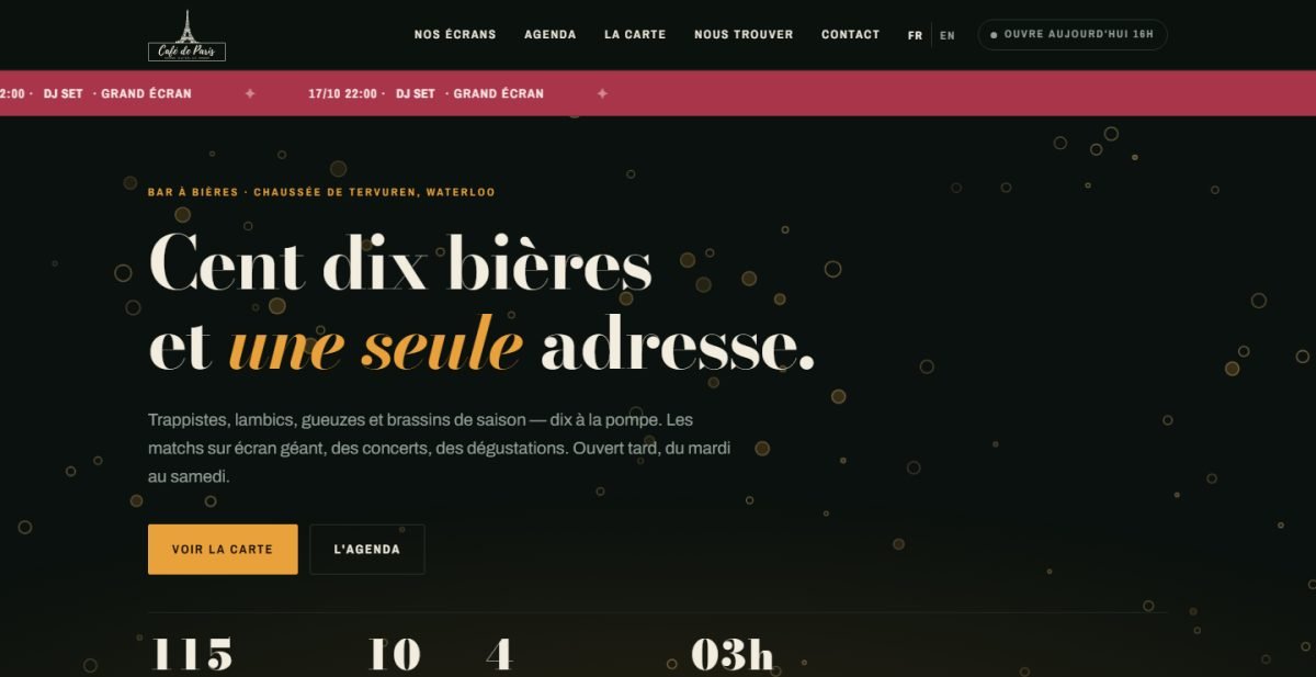 La page d’accueil du site Le Café de Paris