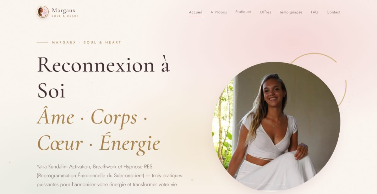 La page d’accueil du site Margaux Soul & Heart